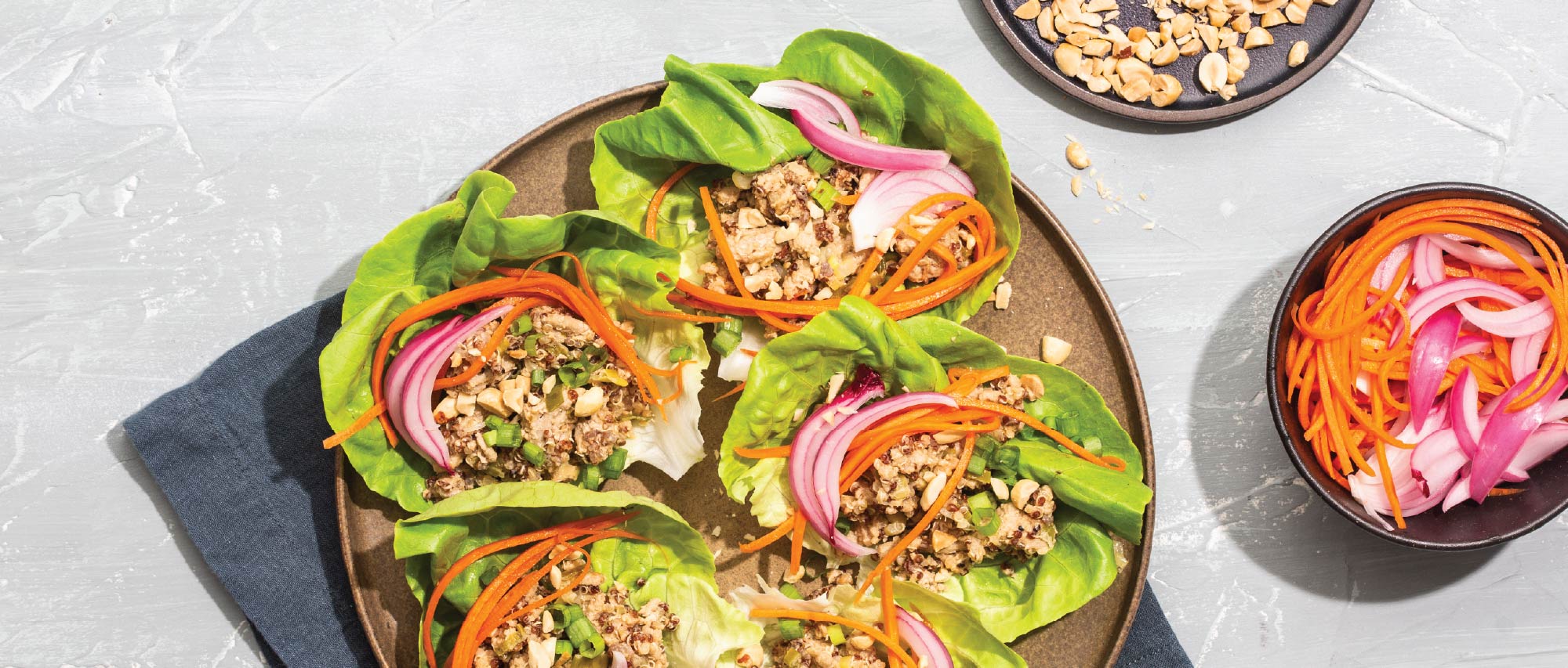 Boston Lettuce Cups with Ground Turkey, Quinoa & Peanut Dressing