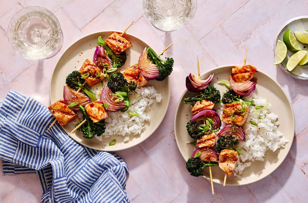 Broccoli Salmon Teriyaki Skewers